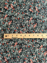 Load image into Gallery viewer, Poly peach crepe woven: 3 YD CUT REMNANT Black sage blue peach floral ⭐️
