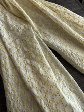 Load image into Gallery viewer, Cotton embroidered eyelet woven: 3.25 YD CUT REMNANT Off White yellow embroidered flowers ⭐️
