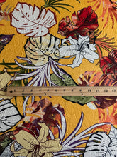 Load image into Gallery viewer, Jersey rayon spandex: 1.25 YD CUT REMNANT Mustard tropical floral ⭐️
