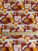 Load image into Gallery viewer, ITY Moss crepe: 3.75 YD CUT REMNANT Off white pink orange retro design ⭐️
