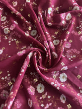 Load image into Gallery viewer, Woven (chiffon foil): 3.25 YD CUT REMNANT Berry pretty floral w/ foil floral shaped ⭐️
