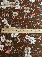 Load image into Gallery viewer, Double brushed poly: Chocolate brown ivory muted coral pink floral ⭐️
