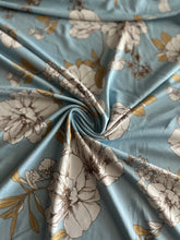 Load image into Gallery viewer, ITY moss crepe: 3.5 YD CUT REMNANT Sky blue beige brown gold floral ⭐️

