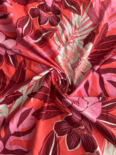 Load image into Gallery viewer, Swim spandex: 3.25 YD CUT REMNANT Red orange mauve pink berry floral ⭐️
