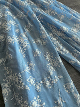 Load image into Gallery viewer, Embroidered power mesh: 3.25 YD CUT REMNANT Baby blue white embroidered floral ⭐️
