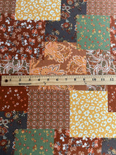 Load image into Gallery viewer, Double brushed poly: 3 YD CUT REMNANT Rust yellow olive patchwork ⭐️
