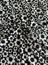 Load image into Gallery viewer, Brushed ribbed knit: 3.25 YD CUT REMNANT Black white flowers ⭐️
