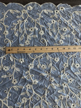 Load image into Gallery viewer, Cotton blend embroidered eyelet (scalloped edges): 2.25 YD CUT REMNANT Ivory denim stripes embroidered floral ⭐️
