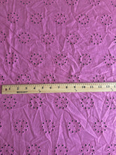 Load image into Gallery viewer, Cotton embroidered eyelet woven: 4.25 YD CUT REMNANT Purplish/pinkish color embroidered floral ⭐️
