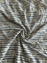 Load image into Gallery viewer, Embroidered eyelet linen: 4 YD CUT REMNANT Off white denim lines embroidered eyelet floral ⭐️
