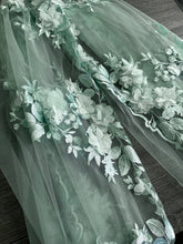 Load image into Gallery viewer, Tulle/ Mesh (embroidered 3D floral): 3.5 YD CUT REMNANT Sage floral ⭐️
