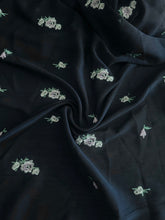 Load image into Gallery viewer, Yoryu chiffon embroidered woven: 3.5 YD CUT REMNANT Navy soft pink green embroidered floral ⭐️
