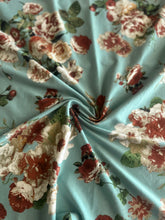 Load image into Gallery viewer, Double brushed poly: Light teal maroon beige white floral ⭐️

