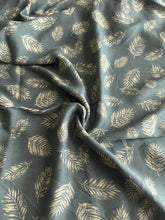 Load image into Gallery viewer, Rayon crepe woven: 3.25 YD CUT REMNANT Faded forest green beige leaves ⭐️
