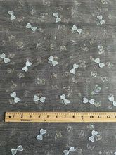 Load image into Gallery viewer, Tulle/ Mesh (embroidered; stamped butterfly glitter): 3 YD CUT REMNANT Light blue butterfly design 🦋
