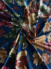 Load image into Gallery viewer, Double brushed poly: Deep blue tan burgundy dark green floral ⭐️
