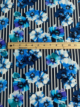 Load image into Gallery viewer, Textured stretchy knit: 1 YD CUT REMNANT Navy white striped beautiful blue indigo teal floral ⭐️
