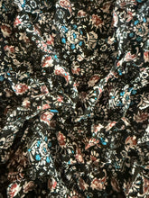 Load image into Gallery viewer, Rayon challis woven: 3.25 YD CUT REMNANT Black rust turquoise floral ⭐️
