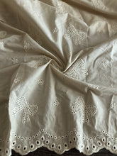 Load image into Gallery viewer, Cotton embroidered eyelet woven (scalloped edges): 3 YD CUT REMNANT Tan embroidered floral bow design ⭐️
