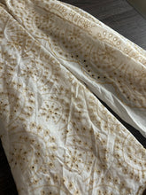 Load image into Gallery viewer, Cotton embroidered eyelet woven: 4.25 YD CUT REMNANT White gold embroidered eyelet design ⭐️
