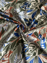 Load image into Gallery viewer, Swim spandex: 3 YD CUT REMNANT Beige forest green blue copper leaves ⭐️
