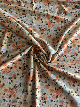 Load image into Gallery viewer, ITY moss crepe: 1.5 YD CUT REMNANT Yellow orange blue floral ⭐️
