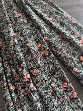 Load image into Gallery viewer, Poly peach crepe woven: 3 YD CUT REMNANT Black sage blue peach floral ⭐️
