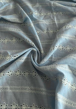 Load image into Gallery viewer, Linen blend (embroidered eyelet): 4 YD CUT REMNANT Light denim ivory embroidered eyelet floral ⭐️
