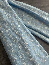 Load image into Gallery viewer, Cotton embroidered woven: 1.5 YD CUT REMNANT Light denim ivory floral ⭐️
