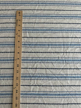 Load image into Gallery viewer, Slub challis woven: 3.25 YD CUT REMNANT Off white dark &amp; light blue line design ⭐️

