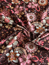 Load image into Gallery viewer, Stretchy knit: 1.25 YD CUT REMNANT Dark brown pink tan floral ⭐️
