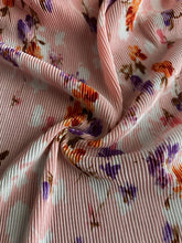 Load image into Gallery viewer, Pleated poly interlock: 3.25 YD CUT REMNANT Pink purple burnt orange floral ⭐️
