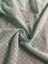 Load image into Gallery viewer, Swiss dot embroidered chiffon woven: 3 YD CUT REMNANT Mint gray green embroidered floral ⭐️
