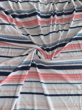 Load image into Gallery viewer, Lightweight ITY: 2 YD CUT REMNANT Off white salmon denim blue stripes ⭐️
