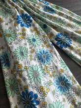 Load image into Gallery viewer, Double brushed poly: 1.75 YD CUT REMNANT White blue aqua yellow flowers ⭐️
