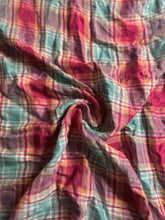 Load image into Gallery viewer, Woven (flannel like): REMNANT(S) Fuchsia turquoise plaid ⭐️
