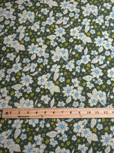 Load image into Gallery viewer, 100% Polyester (CEY airflow) woven: 2.5 YD CUT REMNANT Forest green cream blue flowers ⭐️
