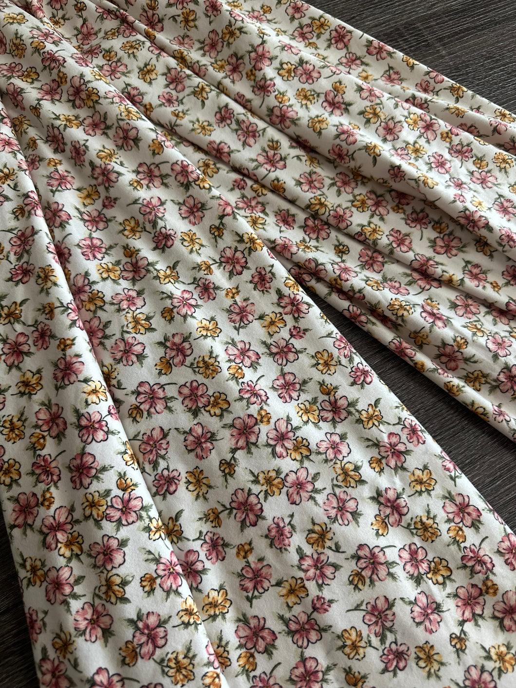 Double brushed poly: White yellow peach floral ⭐️